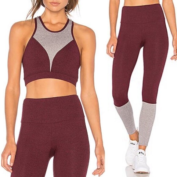 Onzie 2pc. Set High Neck Sports bra and Street leggings burgundy Gray Size S/M - Picture 1 of 12
